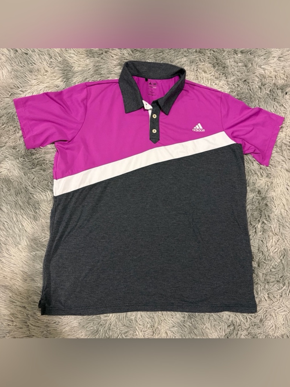 Adidas Fuchsia White Dark Gray Color-Block Climalite Golf Polo Shirt Men's XL